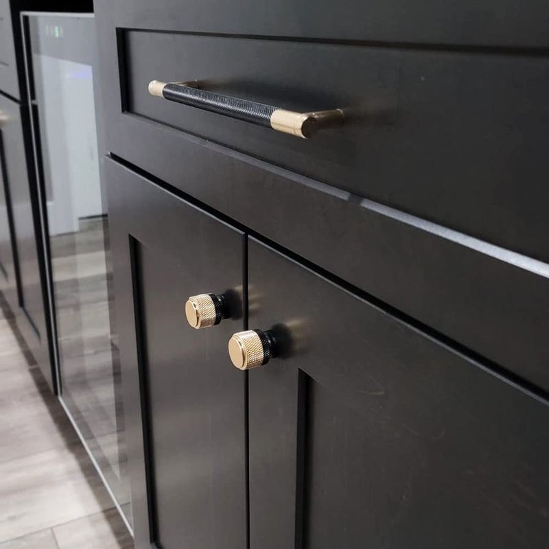 Gutuwellea 30 Pack 3 Inch 76 mm Knurled Cabinet Handles Cabinet Pulls Aluminum Handles Knurled Drawer Pulls Gold and Black Oxidation Finish with Diamond Pattern 4"" Length (3"" Hole Center) - Image 2